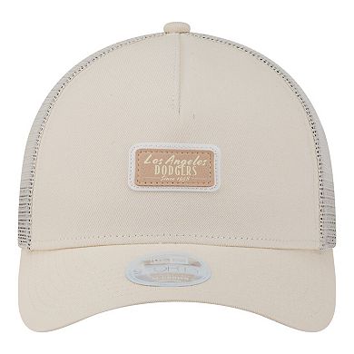 Women's New Era Light Beige Los Angeles Dodgers Tonal Patch 9FORTY M-Crown A-Frame Trucker Adjustable Hat