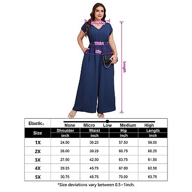 Women's Plus Size V Neck Short Sleeve Casual Jumpsuit