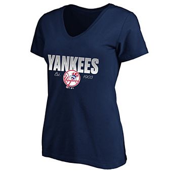 Women's Profile Navy New York Yankees Plus Size Wordmark V-Neck T-Shirt