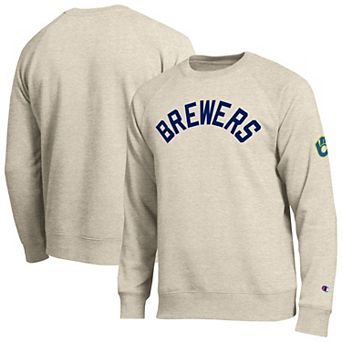 Men's Champion Oatmeal Milwaukee Brewers All-Star Soft Felt Sweatshirt