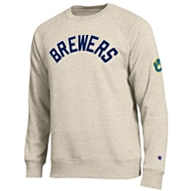 Men's Champion Oatmeal Milwaukee Brewers All-Star Soft Felt Sweatshirt