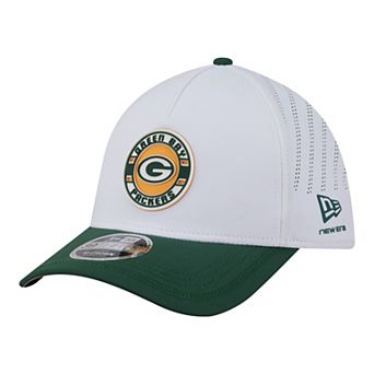 Men's New Era White/Green Green Bay Packers Patch 39THIRTY A-Frame M-Crown Perforated Flex Hat