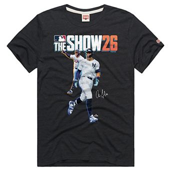 Men's Homage Aaron Judge Charcoal New York Yankees The Show 26 Cover Graphic T-Shirt