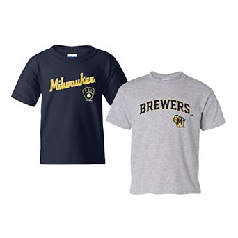 Youth Soft as a Grape Navy/Gray Milwaukee Brewers 2-Pack Logo T-Shirt Set