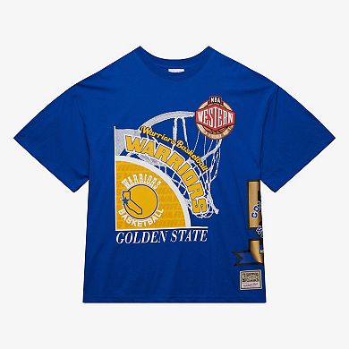 Men's Mitchell & Ness Royal Golden State Warriors Hardwood Classics Logo Blast T-Shirt