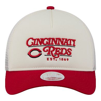 Women's New Era Light Beige/Red Cincinnati Reds Retro 9FORTY M-Crown A-Frame Trucker Adjustable Hat