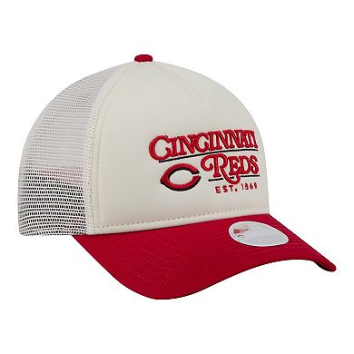 Women's New Era Light Beige/Red Cincinnati Reds Retro 9FORTY M-Crown A-Frame Trucker Adjustable Hat
