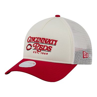 Women's New Era Light Beige/Red Cincinnati Reds Retro 9FORTY M-Crown A-Frame Trucker Adjustable Hat
