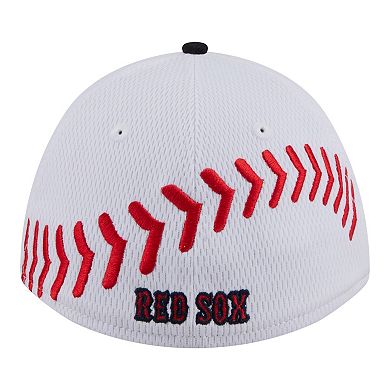 Youth New Era White/Navy Boston Red Sox Baseball 39THIRTY M-Crown Flex Hat