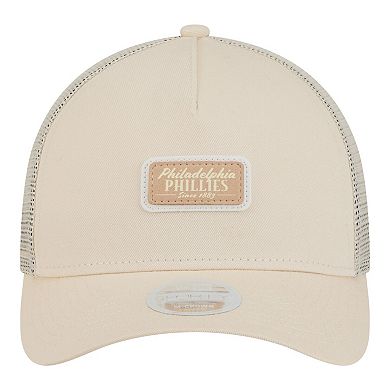 Women's New Era Light Beige Philadelphia Phillies Tonal Patch 9FORTY M-Crown A-Frame Trucker Adjustable Hat