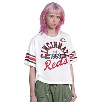 Women's Starter White Cincinnati Reds Cropped Hurry Up Offense T-Shirt