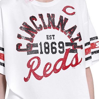 Women's Starter White Cincinnati Reds Cropped Hurry Up Offense T-Shirt