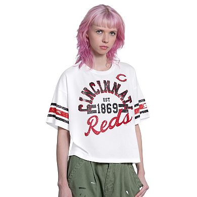 Women's Starter White Cincinnati Reds Cropped Hurry Up Offense T-Shirt