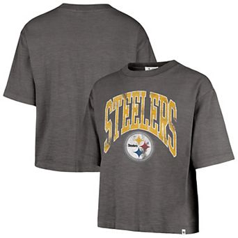 Women's '47 Charcoal Pittsburgh Steelers Cropped Mindi Slub T-Shirt