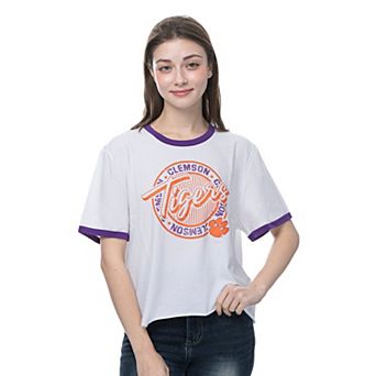 Women's ZooZatz White Clemson Tigers Retro Ringer Tri-Blend T-Shirt
