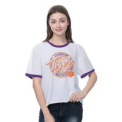 Women's ZooZatz White Clemson Tigers Retro Ringer Tri-Blend T-Shirt
