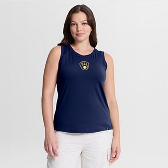 Women's Fanatics Navy Milwaukee Brewers Draped Mesh Back Performance Tank Top