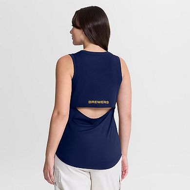 Women's Fanatics Navy Milwaukee Brewers Draped Mesh Back Performance Tank Top