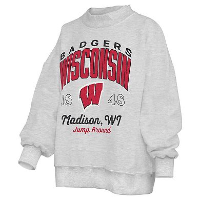 Women's Pressbox Heather Gray Wisconsin Badgers Reversible Sweatshirt
