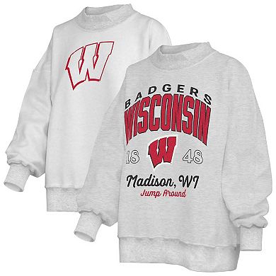 Women's Pressbox Heather Gray Wisconsin Badgers Reversible Sweatshirt