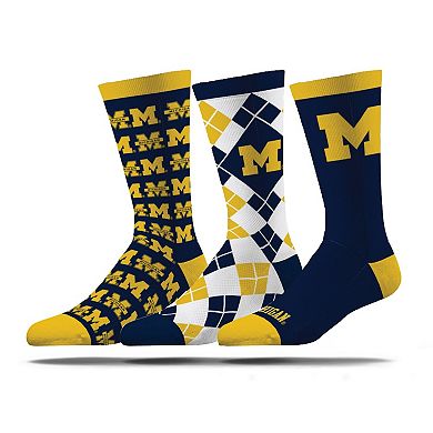 Unisex Strideline Michigan Wolverines Business Knit Crew Socks Three-Pack Set