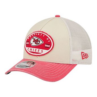 Men's New Era Natural Kansas City Chiefs Frayed M-Crown A-Frame 9FORTY Adjustable Hat