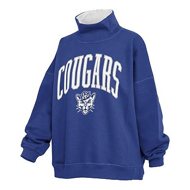 Women's Pressbox Navy BYU Cougars Oversized Mock Neck Sweatshirt