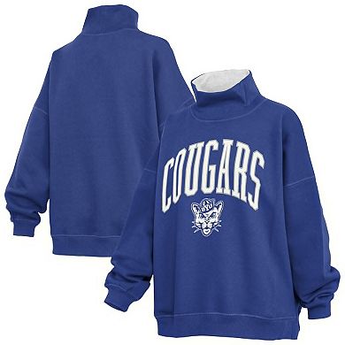 Women's Pressbox Navy BYU Cougars Oversized Mock Neck Sweatshirt