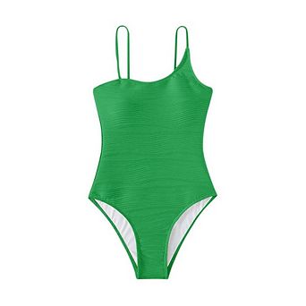 Women One Piece Bathing Suit Summer Ribbed Tummy Control Adjustable Strap Beach Vacation Swimwear