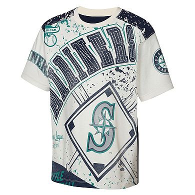 Youth Outerstuff Cream Seattle Mariners Big League Top Player Bold All-Over-Print T-Shirt