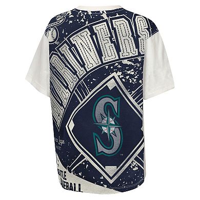 Youth Outerstuff Cream Seattle Mariners Big League Top Player Bold All-Over-Print T-Shirt