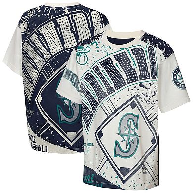 Youth Outerstuff Cream Seattle Mariners Big League Top Player Bold All-Over-Print T-Shirt