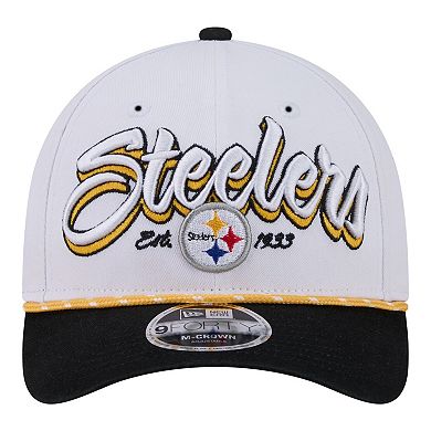 Men's New Era White Pittsburgh Steelers Team Loyal A-Frame 9FORTY Adjustable Hat