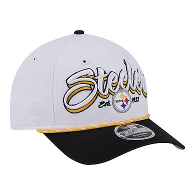 Men's New Era White Pittsburgh Steelers Team Loyal A-Frame 9FORTY Adjustable Hat