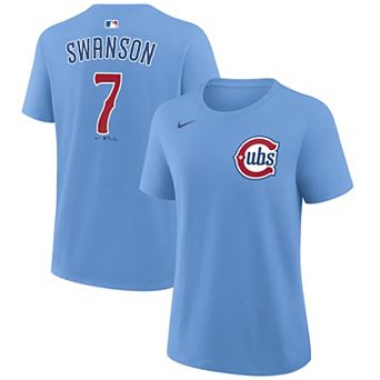 Women's Nike Dansby Swanson Light Blue Chicago Cubs Name & Number T-Shirt