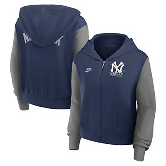 Women's Nike Navy/Gray New York Yankees Cooperstown Collection Cropped Full-Zip Hoodie