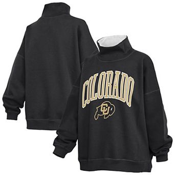 Women's Pressbox Black Colorado Buffaloes Oversized Mock Neck Sweatshirt