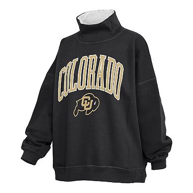 Women's Pressbox Black Colorado Buffaloes Oversized Mock Neck Sweatshirt