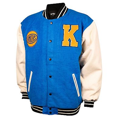 Unisex FISLL Blue/Cream New York Knicks Full-Snap Varsity Jacket