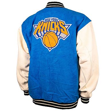 Unisex FISLL Blue/Cream New York Knicks Full-Snap Varsity Jacket