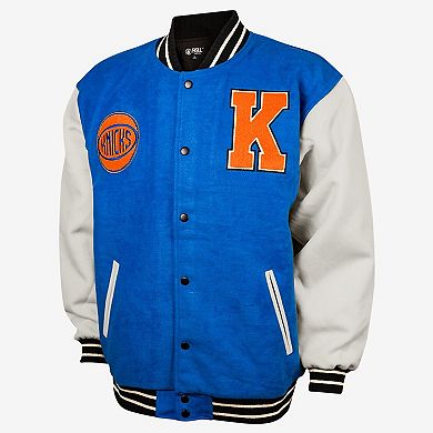 Unisex FISLL Blue/Cream New York Knicks Full-Snap Varsity Jacket