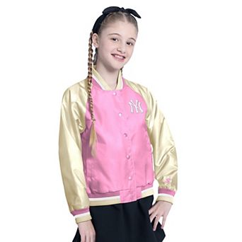 Girl's Youth Starter Pink New York Yankees Scrimmage Full-Snap Varsity Jacket