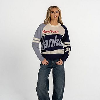 Women's The Wild Collective Navy/Cream New York Yankees Boxy Jacquard Sweater