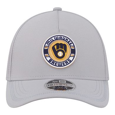 Men's New Era Gray Milwaukee Brewers Patch 39THIRTY A-Frame M-Crown Perforated Flex Hat