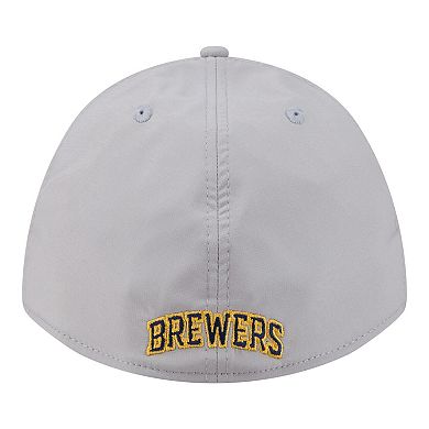 Men's New Era Gray Milwaukee Brewers Patch 39THIRTY A-Frame M-Crown Perforated Flex Hat