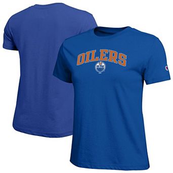 Women's Champion Royal Edmonton Oilers Arch Mascot Logo T-Shirt