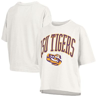 Women's Pressbox White LSU Tigers Plus Size Nelson Motley Crew Oversized Slub T-Shirt