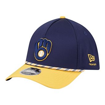 Men's New Era Navy/Gold Milwaukee Brewers Rope M-Crown A-Frame 39THIRTY Flex Hat