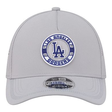 Men's New Era Gray Los Angeles Dodgers Patch 39THIRTY A-Frame M-Crown Perforated Flex Hat