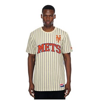 Men's New Era Cream New York Mets Throwback Meshback Pinstripe T-Shirt